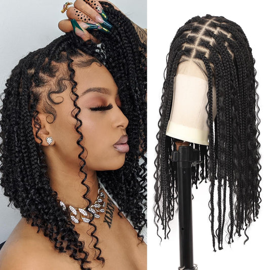 Perruque Tressée Fecihor 18" - Perruque Box Braid Synthétique avec Dentelle Frontale